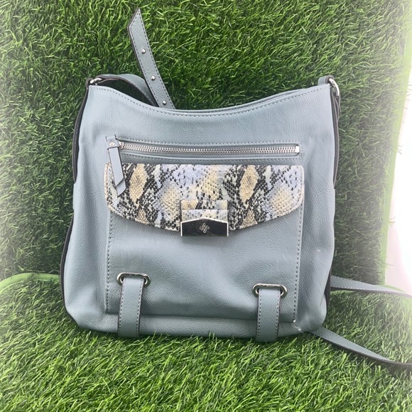 Simply Vera Vera Wang Crossbody Bag Blue Gray Snake Print Leather Purse - Picture 6 of 12